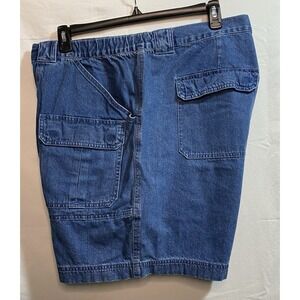 Croft & Barrow Mens Denim Cargo Shorts Blue Side Elastic Waist Size 52 Cotton